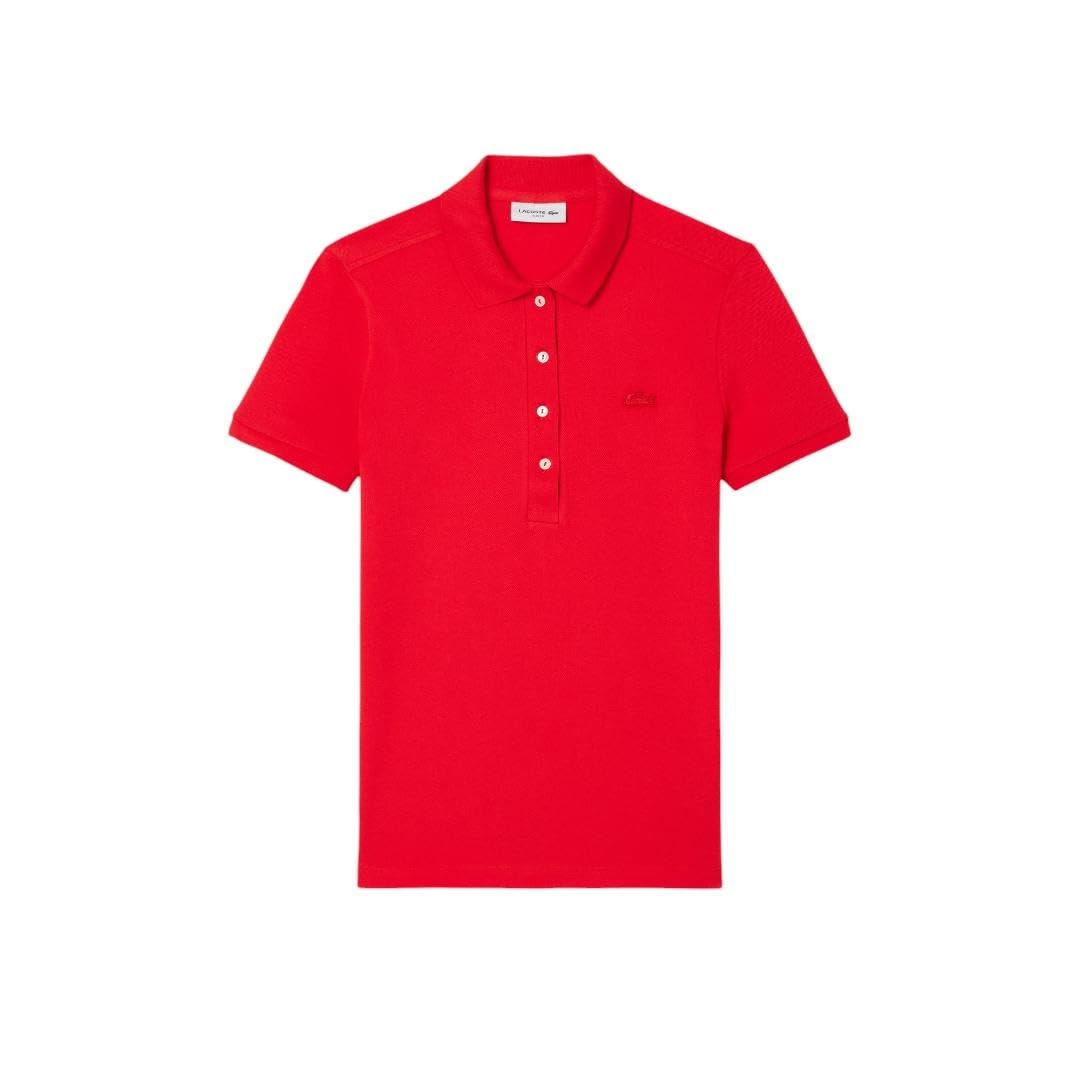 image:imageLacoste Womens Short Sleeve Slim Fit Stretch Pique Polo ShirtGrenadine Red