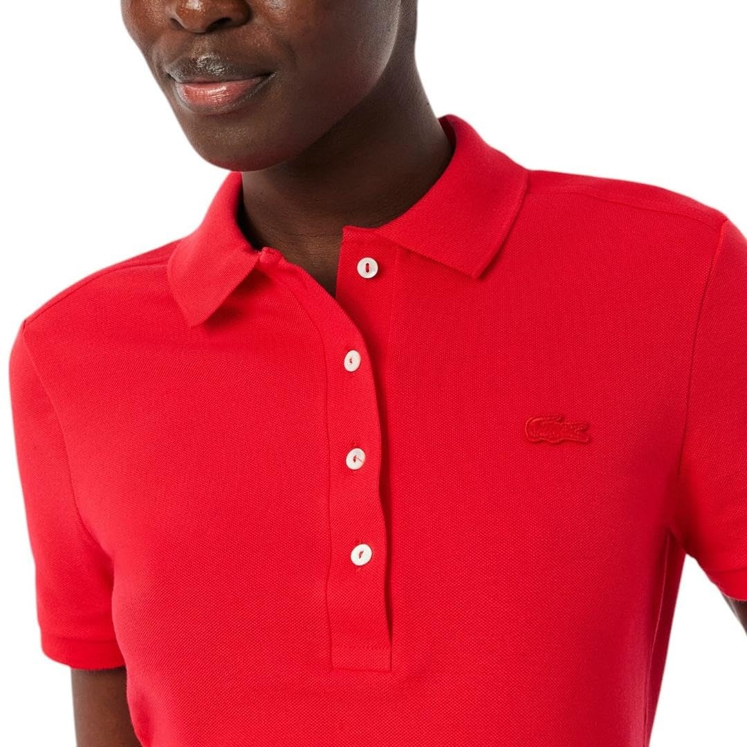 image:imageLacoste Womens Short Sleeve Slim Fit Stretch Pique Polo ShirtGrenadine Red