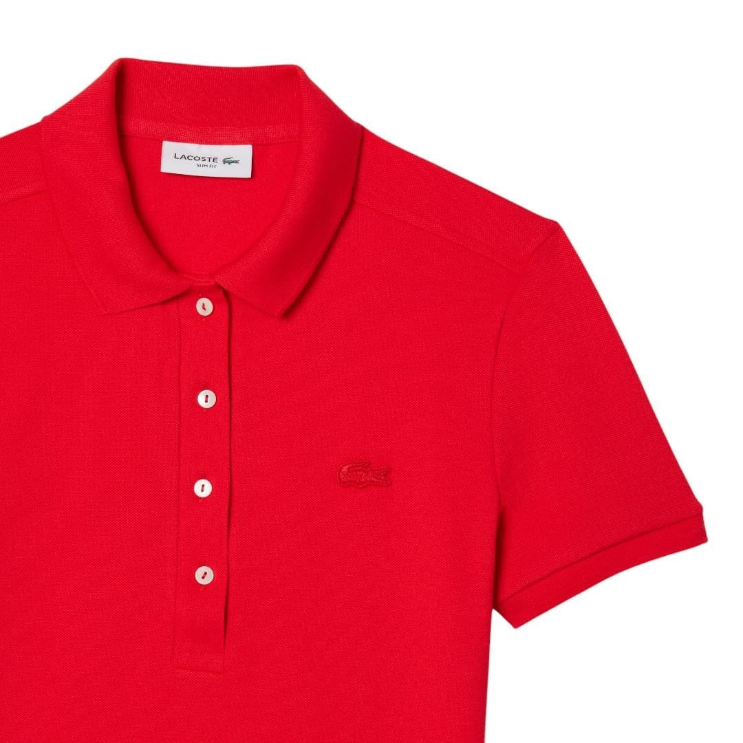 image:imageLacoste Womens Short Sleeve Slim Fit Stretch Pique Polo ShirtGrenadine Red