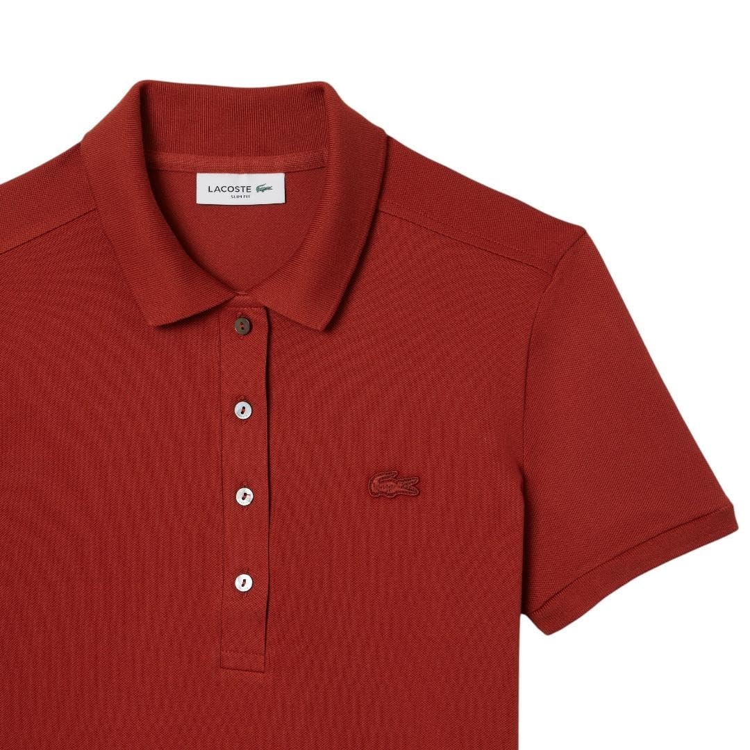 image:imageLacoste Womens Short Sleeve Slim Fit Stretch Pique Polo ShirtIberis Red