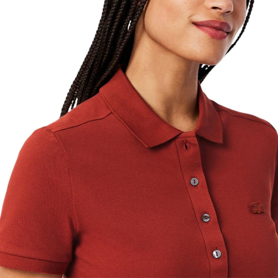 image:imageLacoste Womens Short Sleeve Slim Fit Stretch Pique Polo ShirtIberis Red
