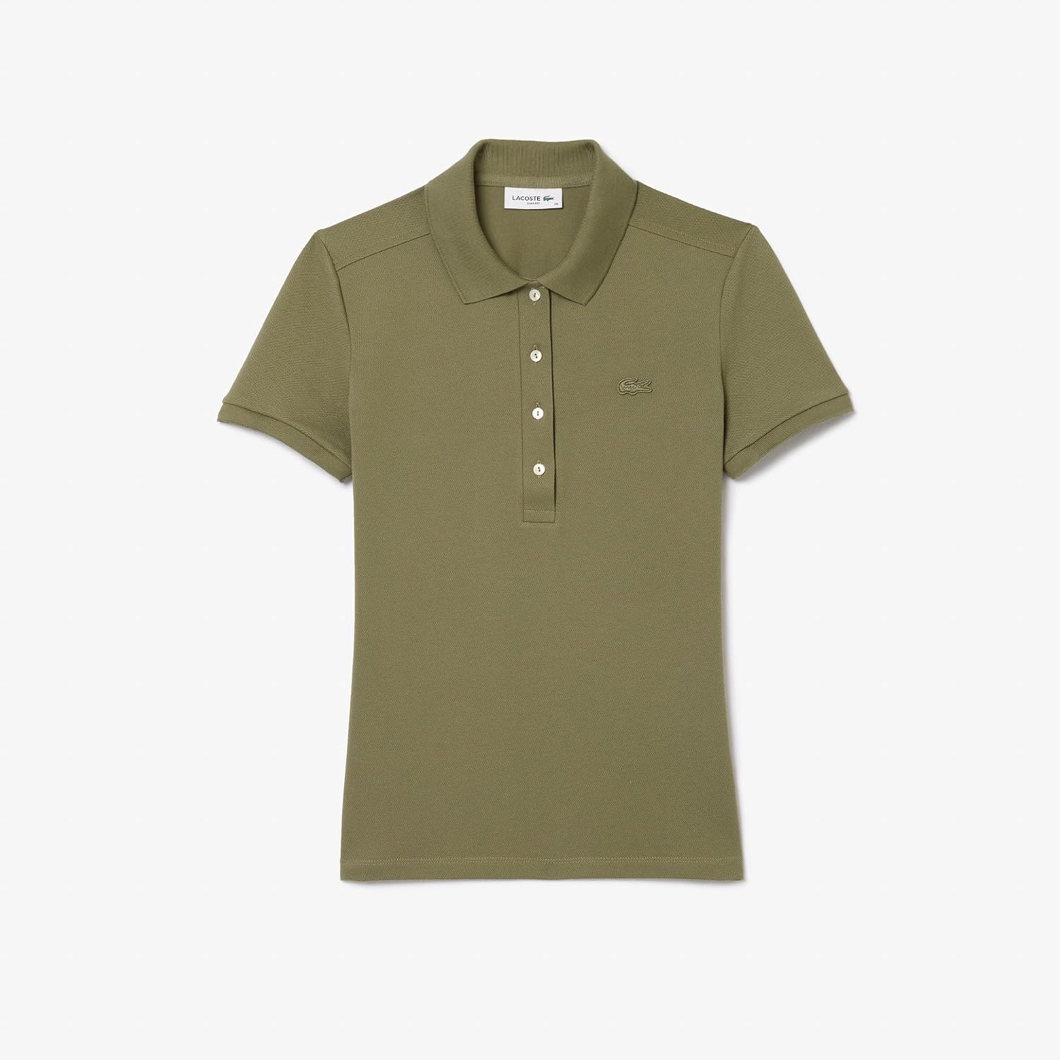 image:imageLacoste Womens Short Sleeve Slim Fit Stretch Pique Polo ShirtKhaki