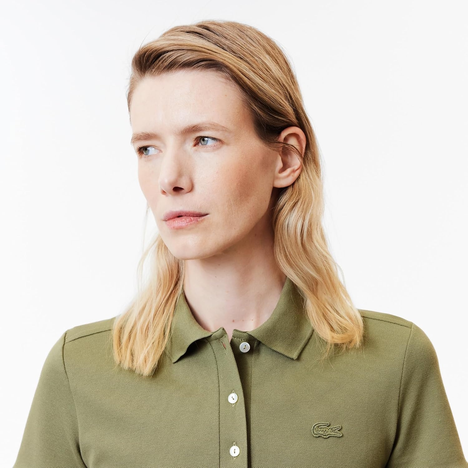 image:imageLacoste Womens Short Sleeve Slim Fit Stretch Pique Polo ShirtKhaki