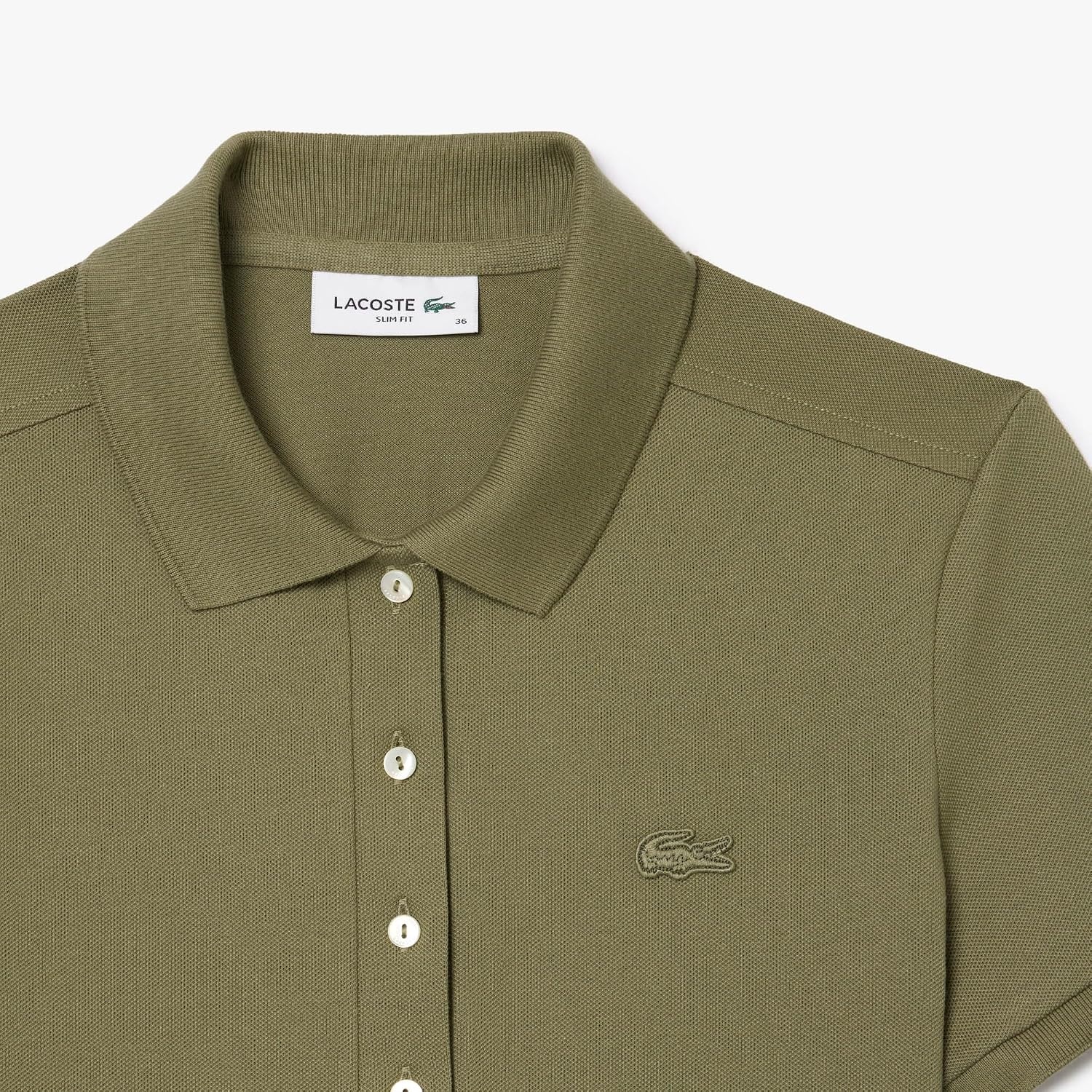 image:imageLacoste Womens Short Sleeve Slim Fit Stretch Pique Polo ShirtKhaki