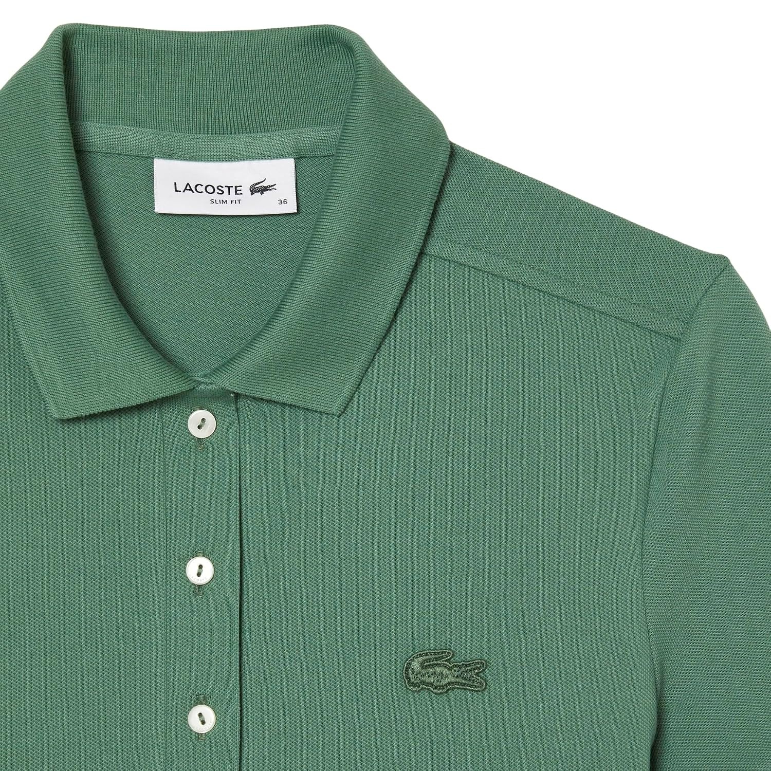 image:imageLacoste Womens Short Sleeve Slim Fit Stretch Pique Polo ShirtKhaki Green