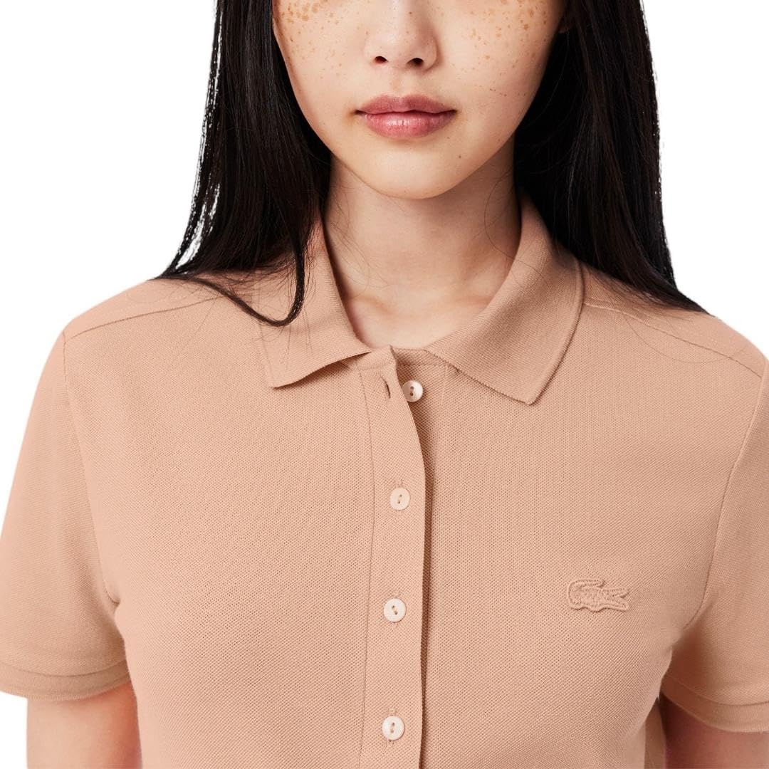 image:imageLacoste Womens Short Sleeve Slim Fit Stretch Pique Polo ShirtLatte