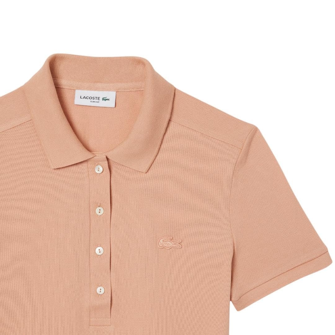 image:imageLacoste Womens Short Sleeve Slim Fit Stretch Pique Polo ShirtLatte