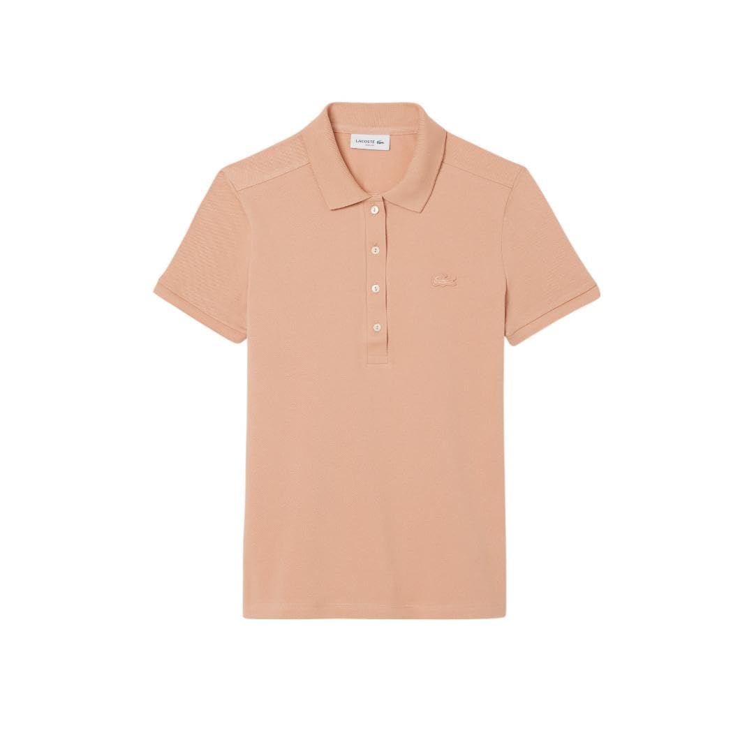 image:imageLacoste Womens Short Sleeve Slim Fit Stretch Pique Polo ShirtLatte