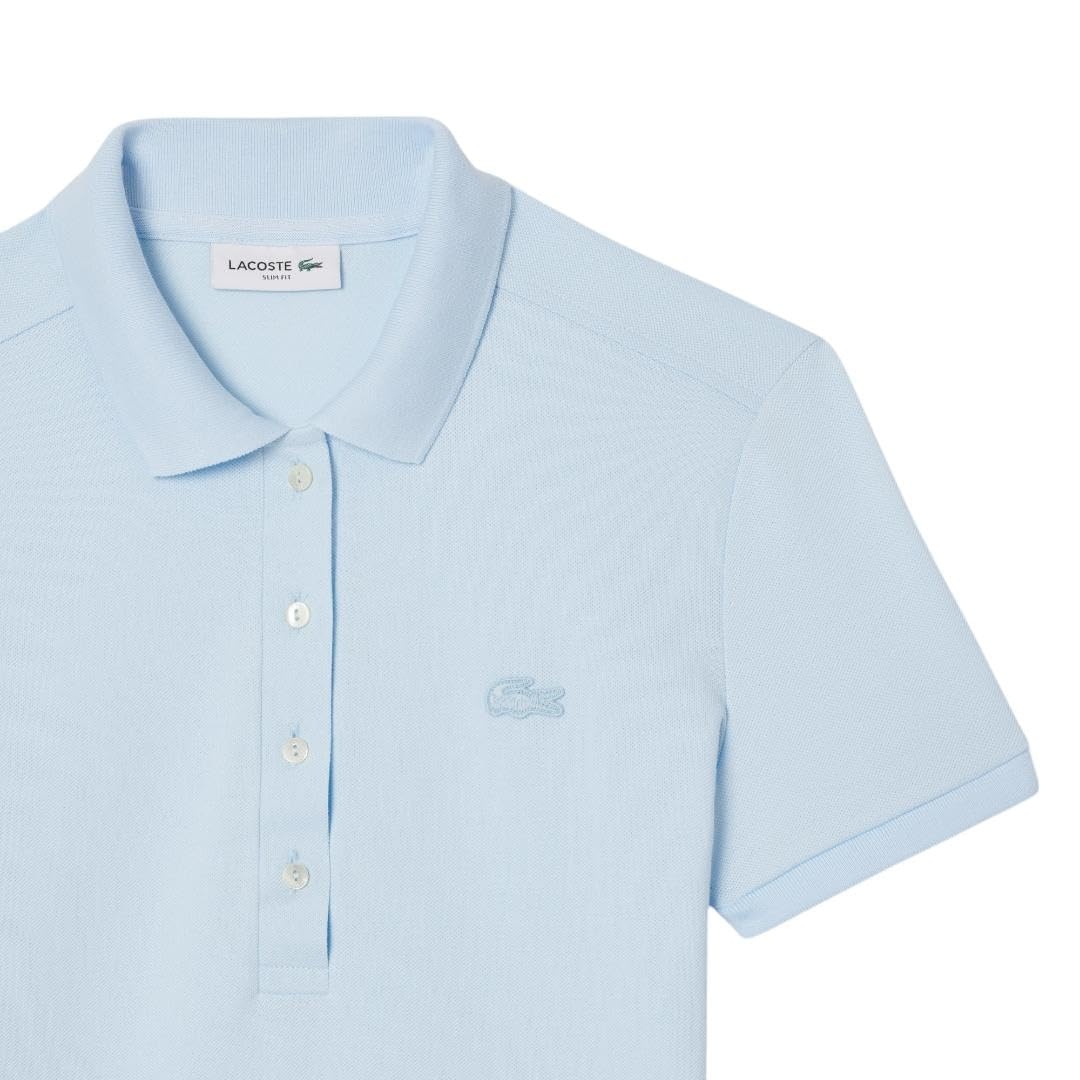 image:imageLacoste Womens Short Sleeve Slim Fit Stretch Pique Polo ShirtPastel Blue