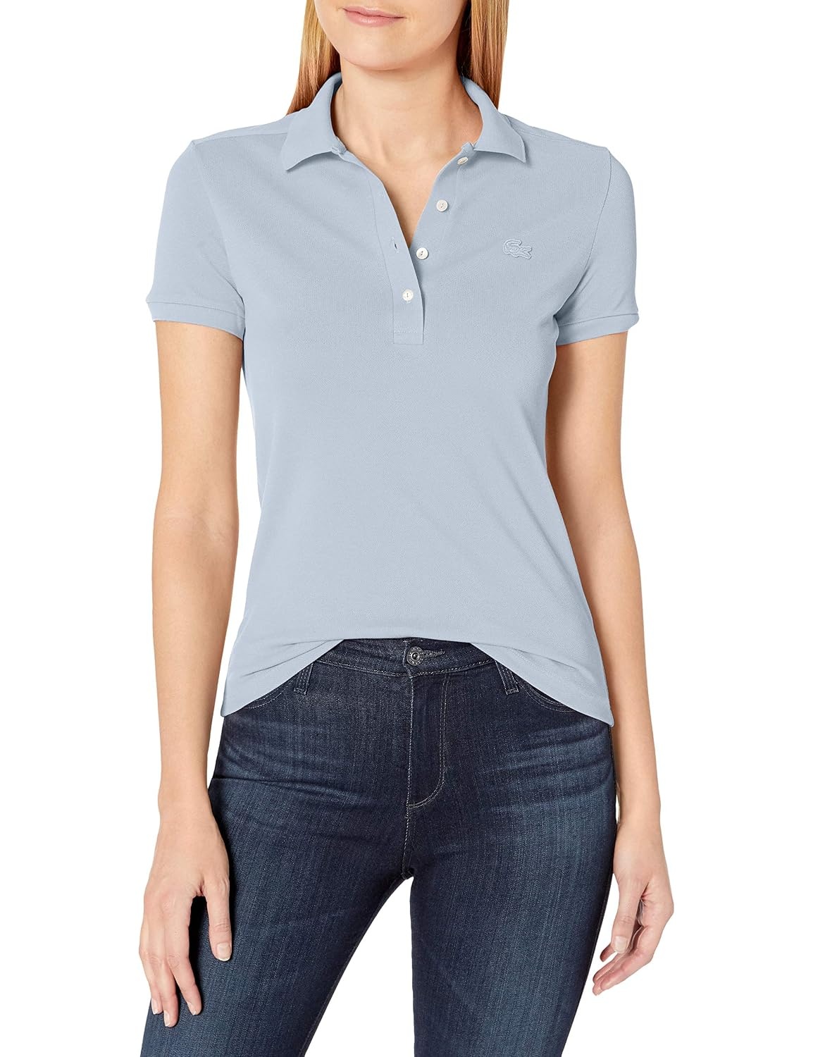 image:imageLacoste Womens Short Sleeve Slim Fit Stretch Pique Polo ShirtPhoenix Blue