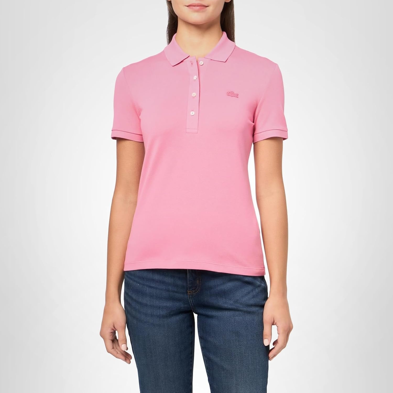 image:imageLacoste Womens Short Sleeve Slim Fit Stretch Pique Polo ShirtPink
