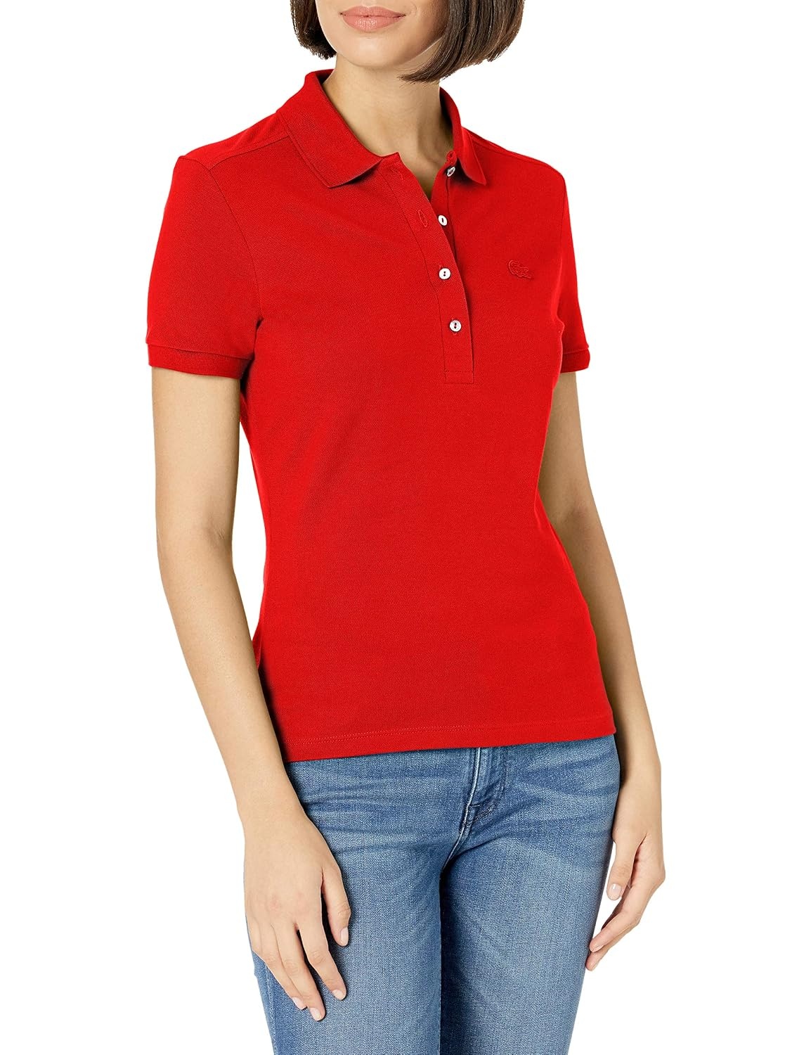 image:imageLacoste Womens Short Sleeve Slim Fit Stretch Pique Polo ShirtRed
