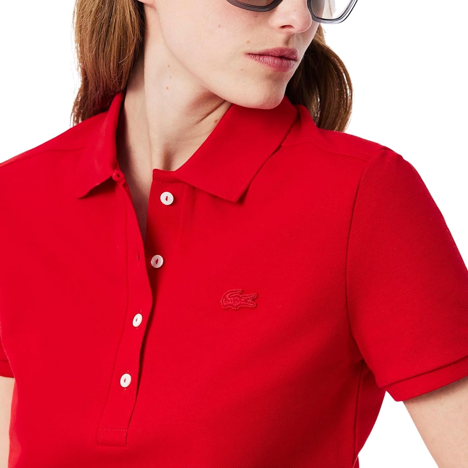 image:imageLacoste Womens Short Sleeve Slim Fit Stretch Pique Polo ShirtRed