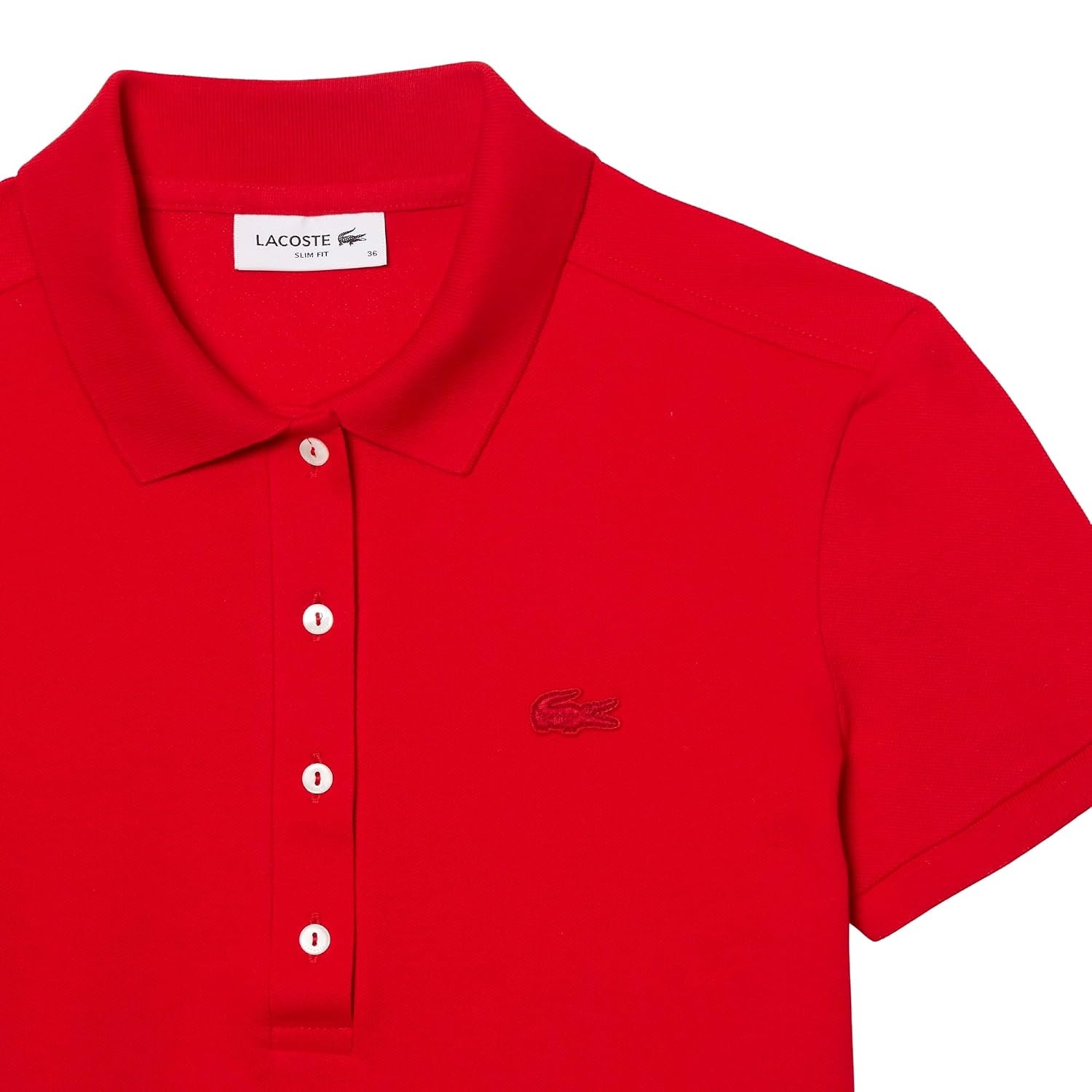 image:imageLacoste Womens Short Sleeve Slim Fit Stretch Pique Polo ShirtRed