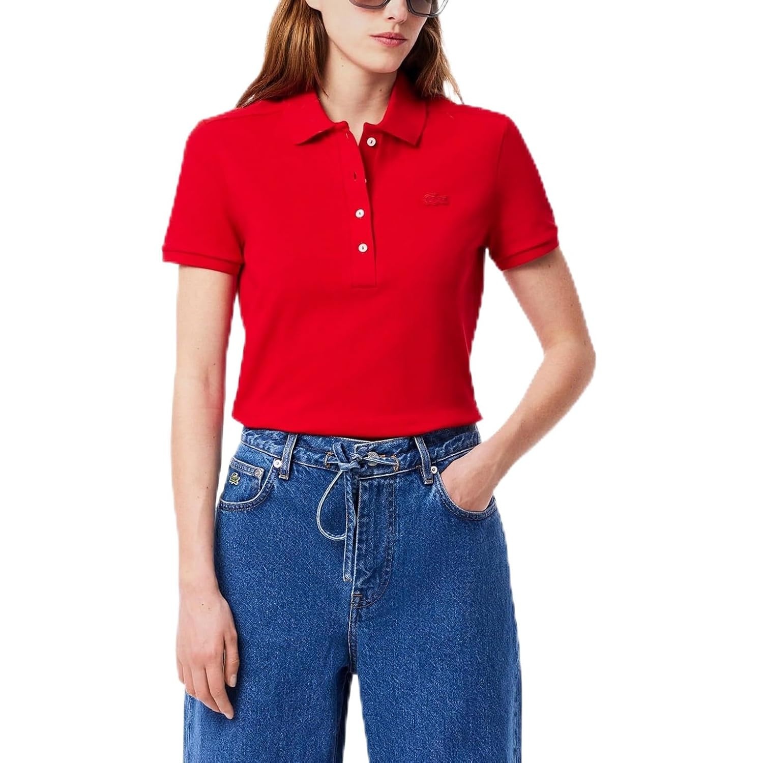 image:imageLacoste Womens Short Sleeve Slim Fit Stretch Pique Polo ShirtRed