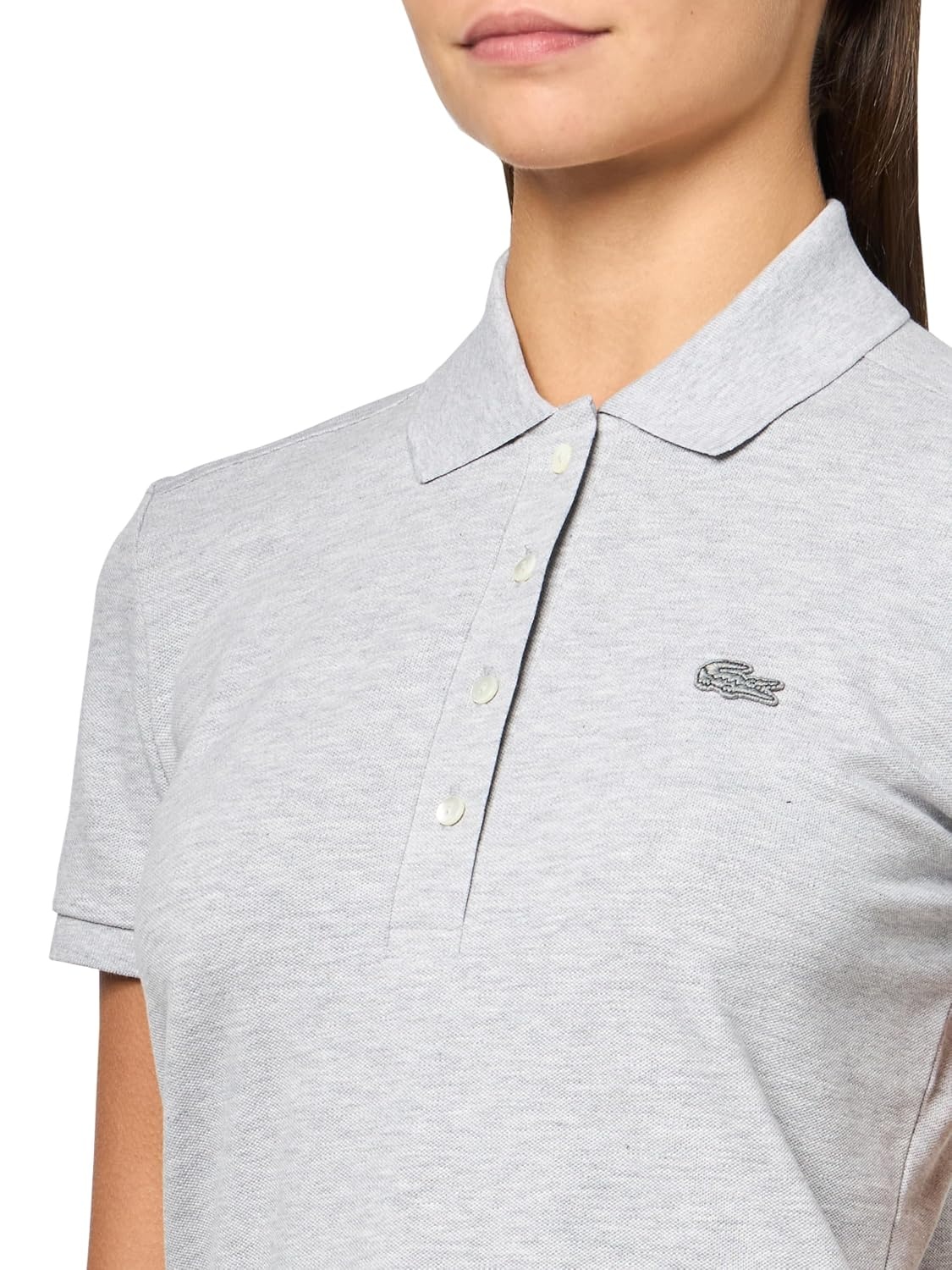 image:imageLacoste Womens Short Sleeve Slim Fit Stretch Pique Polo ShirtSilver Grey Chine