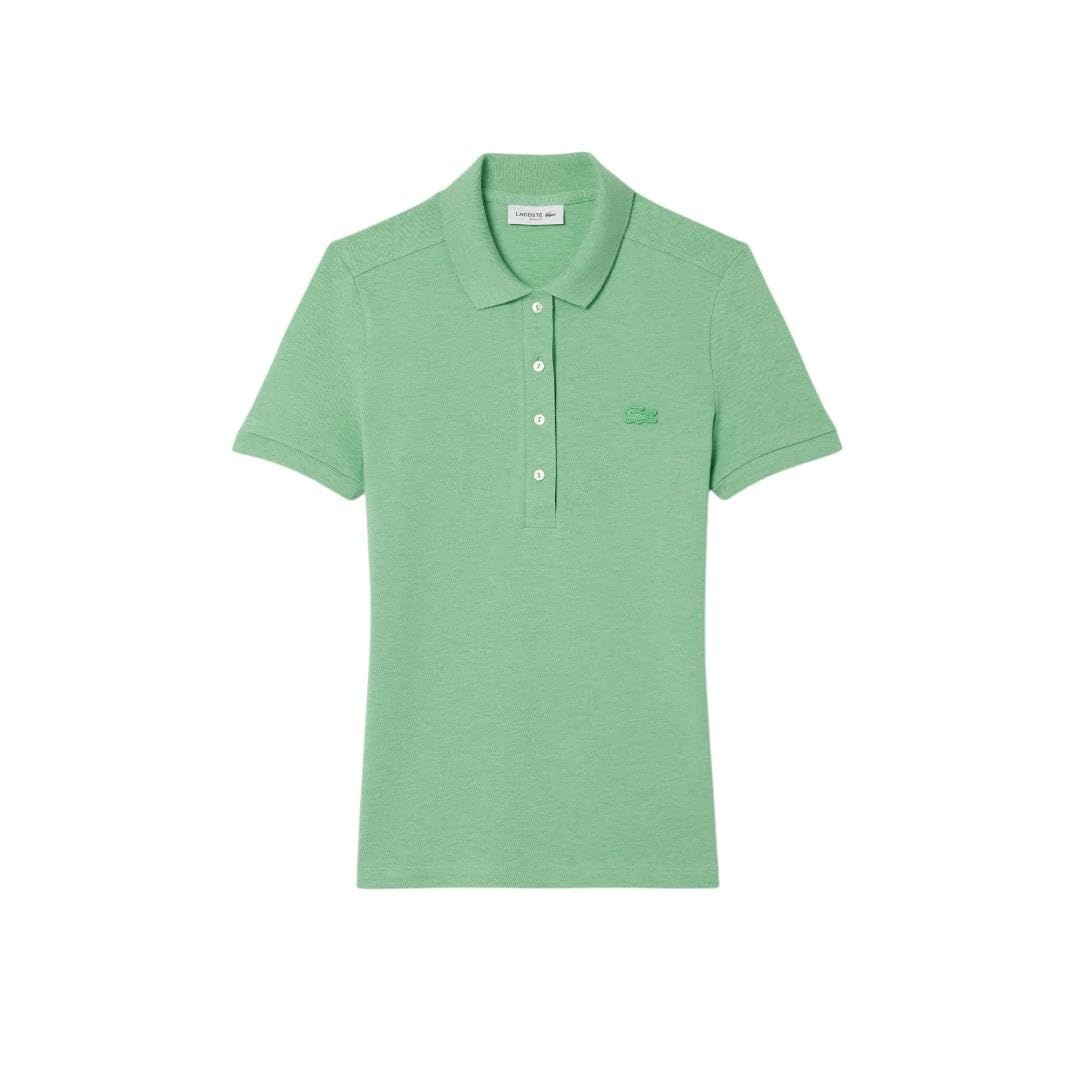 image:imageLacoste Womens Short Sleeve Slim Fit Stretch Pique Polo ShirtSoft Basil