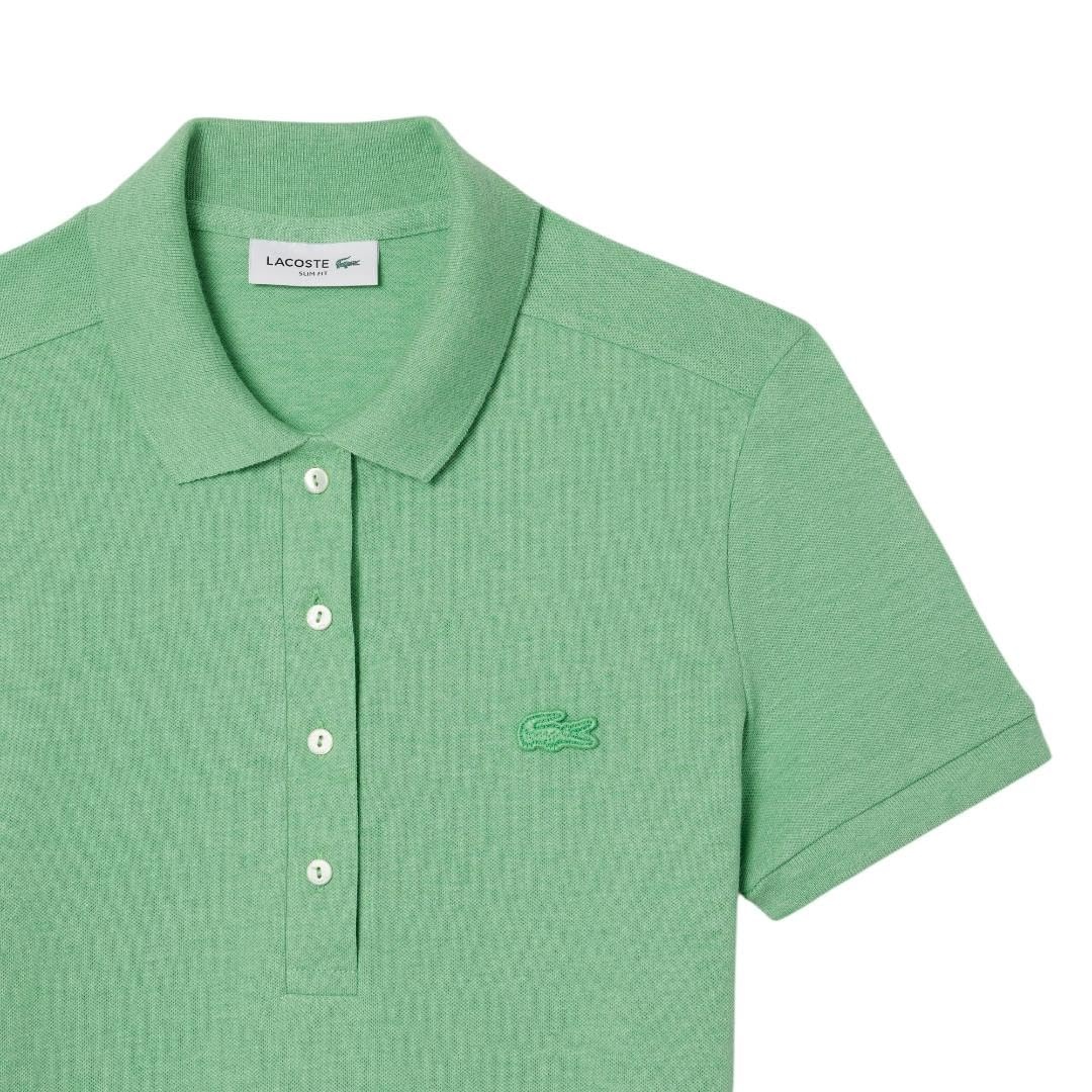 image:imageLacoste Womens Short Sleeve Slim Fit Stretch Pique Polo ShirtSoft Basil