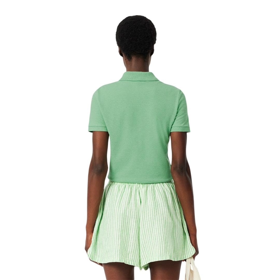 image:imageLacoste Womens Short Sleeve Slim Fit Stretch Pique Polo ShirtSoft Basil