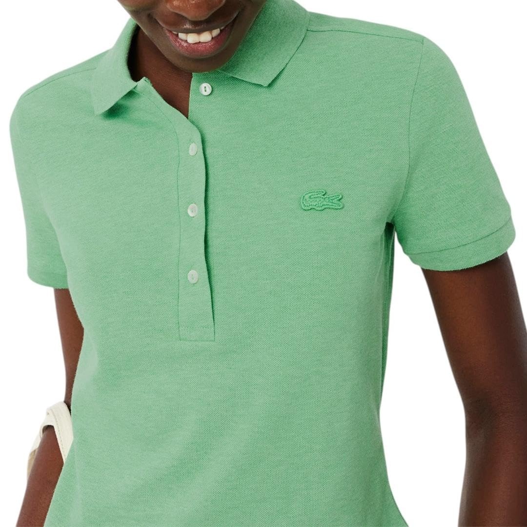 image:imageLacoste Womens Short Sleeve Slim Fit Stretch Pique Polo ShirtSoft Basil