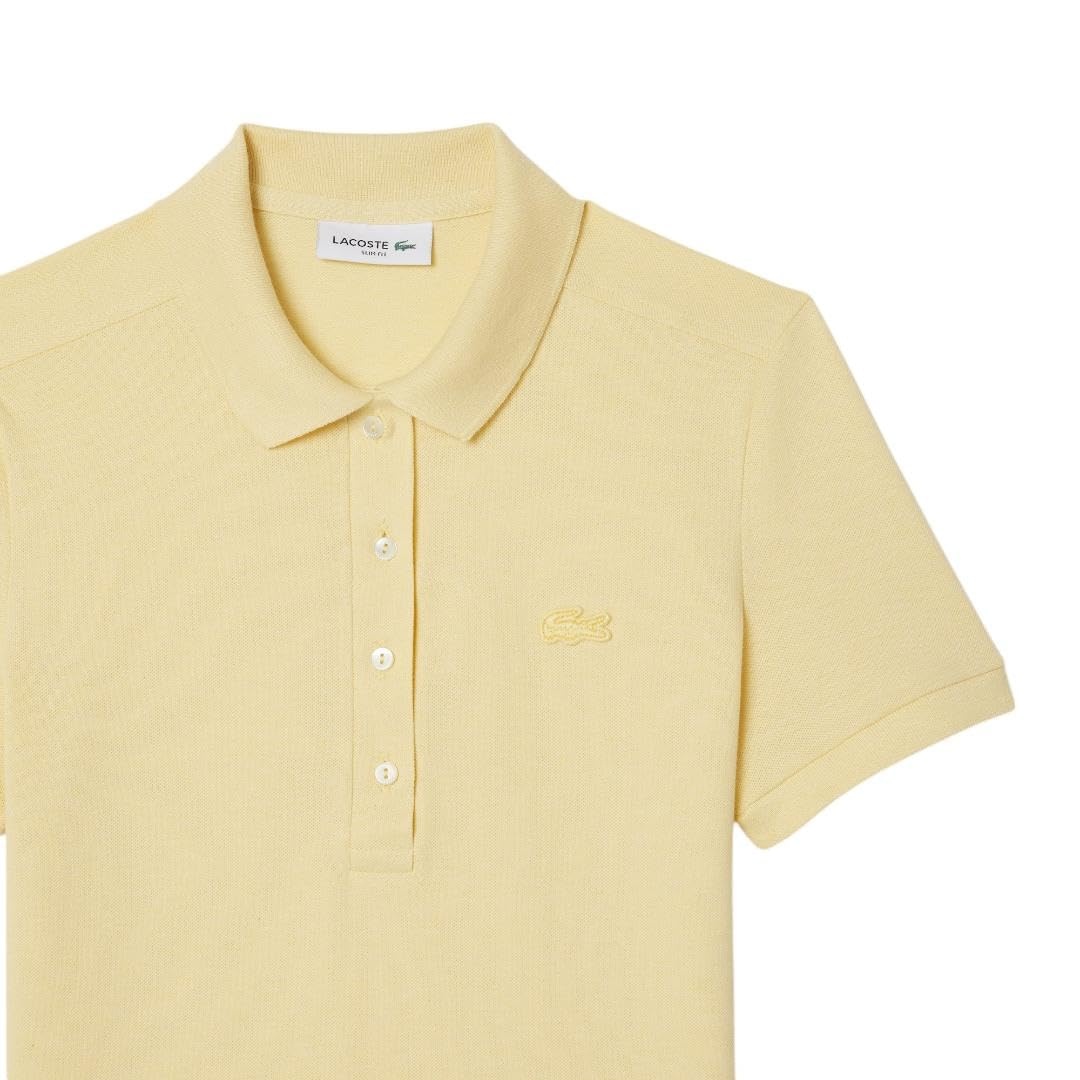 image:imageLacoste Womens Short Sleeve Slim Fit Stretch Pique Polo ShirtSoft Yellow