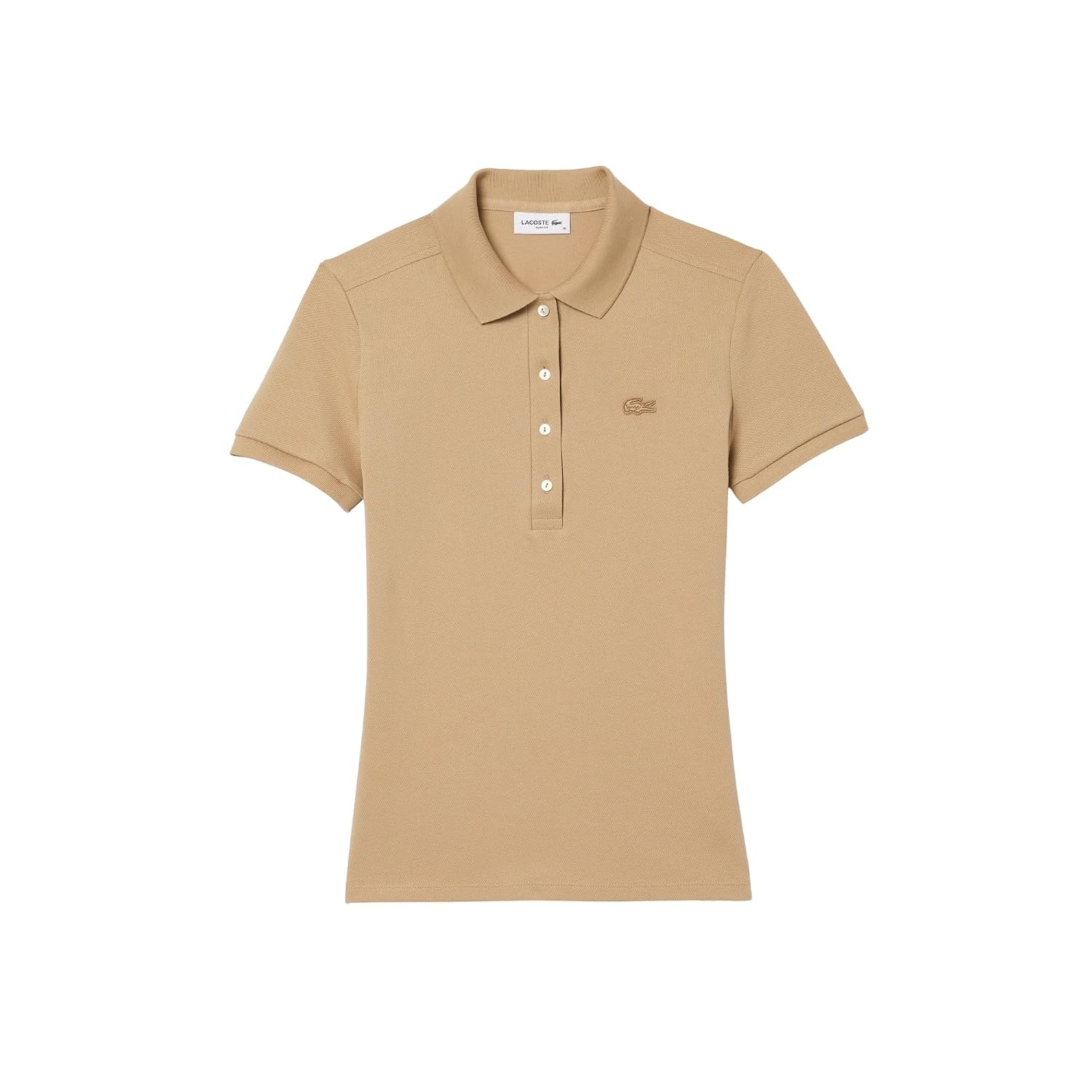 image:imageLacoste Womens Short Sleeve Slim Fit Stretch Pique Polo ShirtViennese Beige