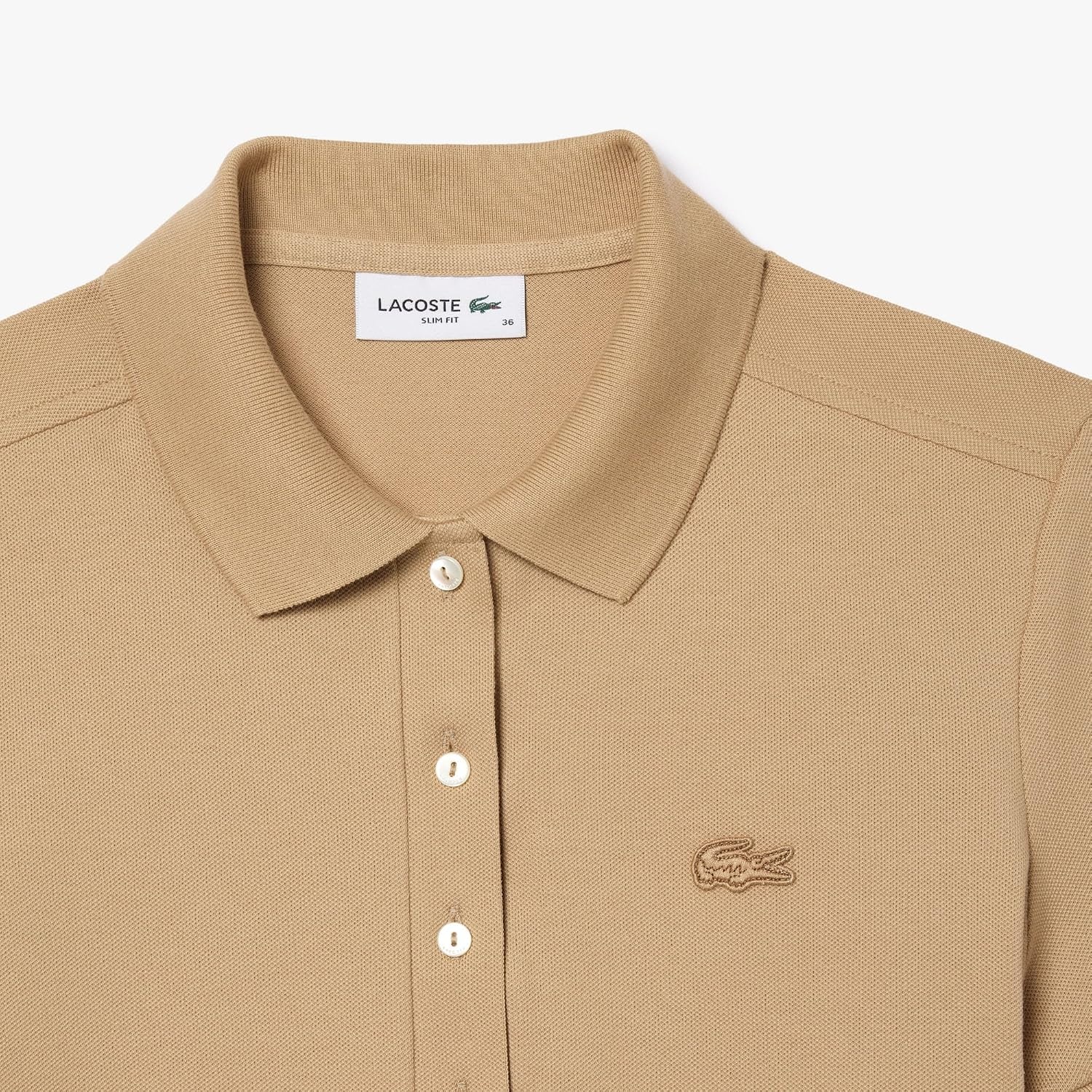 image:imageLacoste Womens Short Sleeve Slim Fit Stretch Pique Polo ShirtViennese Beige