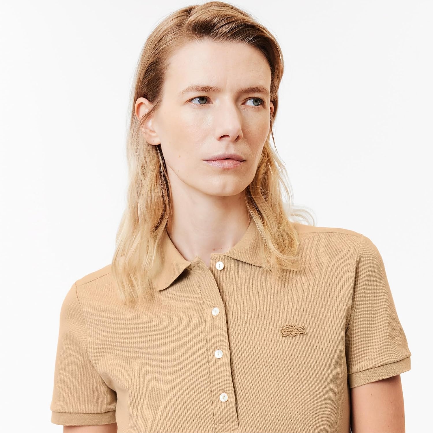 image:imageLacoste Womens Short Sleeve Slim Fit Stretch Pique Polo ShirtViennese Beige