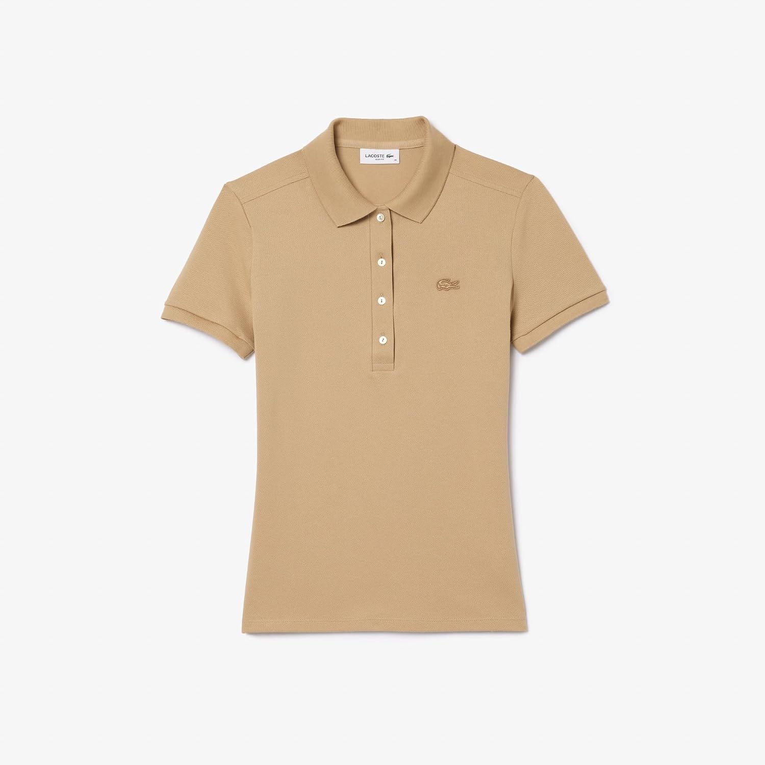 image:imageLacoste Womens Short Sleeve Slim Fit Stretch Pique Polo ShirtViennese Beige
