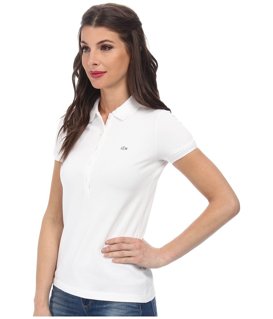image:imageLacoste Womens Short Sleeve Slim Fit Stretch Pique Polo ShirtWhite 2