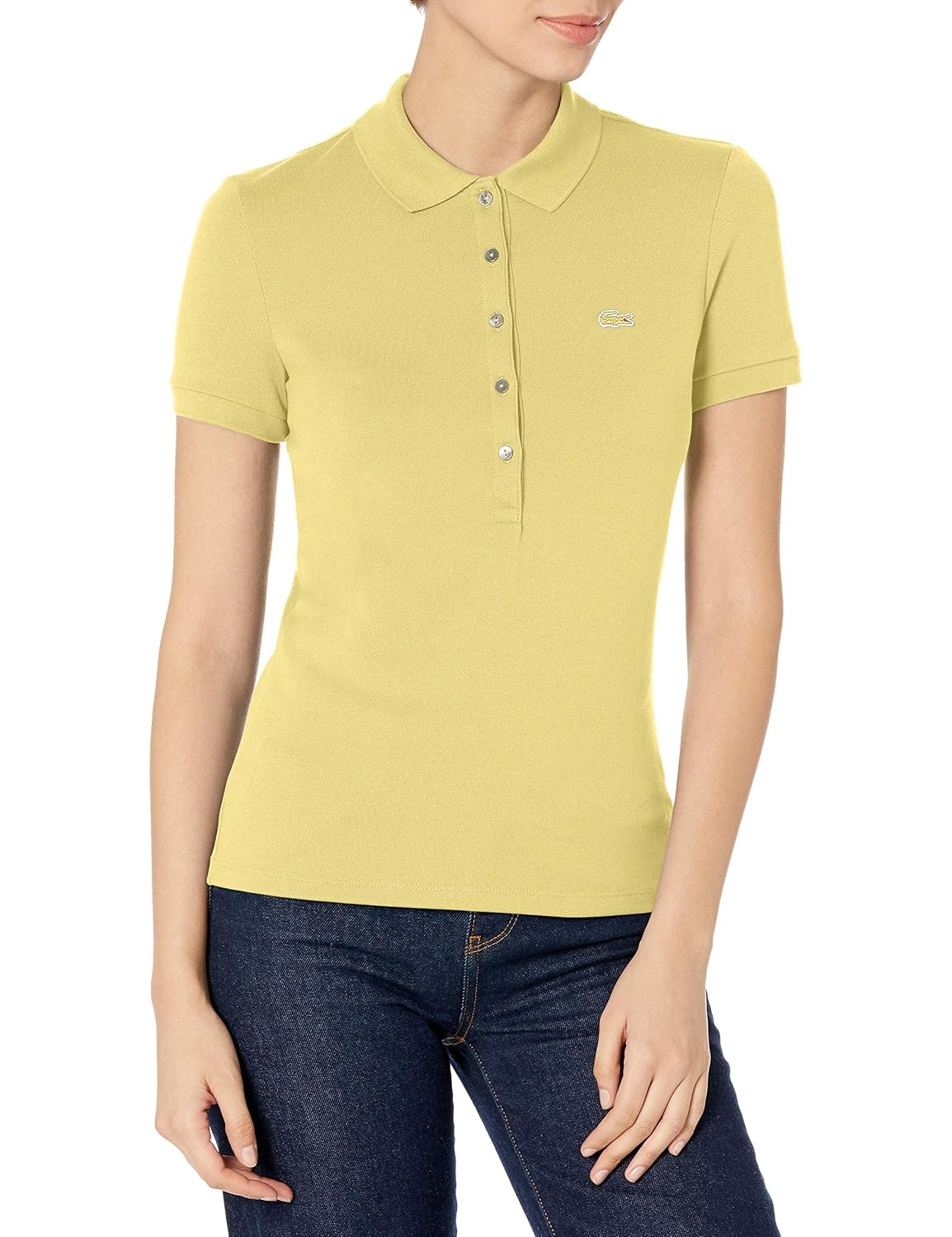 image:imageLacoste Womens Short Sleeve Slim Fit Stretch Pique Polo ShirtYellow