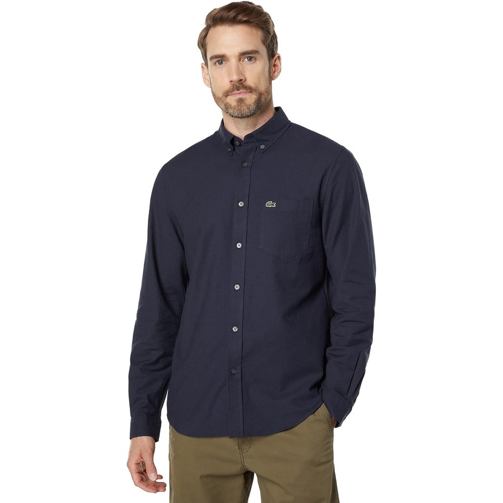 image:imageLacoste Mens Buttoned Collar Oxford Cotton ShirtNavy BlueNavy Blue