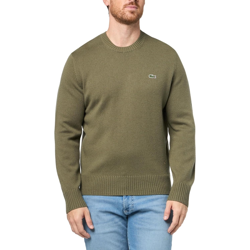 image:imageLacoste Mens Carded Wool Crew Neck SweaterOlive