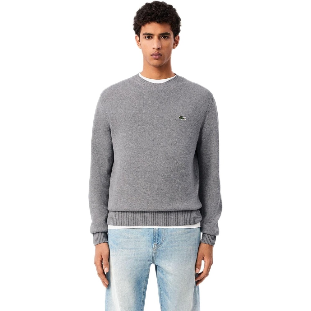 image:imageLacoste Mens Carded Wool Crew Neck SweaterSilver Chine