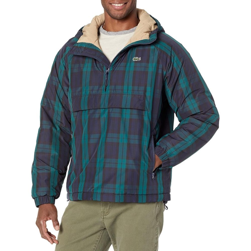 image:imageLacoste Mens Checkered Quilted Pullover WindbreakerNavy BlueBlack