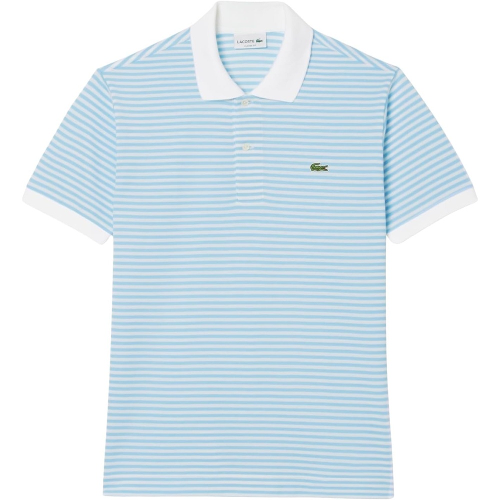 image:imageLacoste Mens Classic Fit L1212 Striped Petit Piqu Polo ShirtWhiteOverview