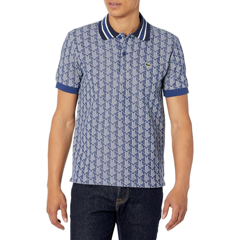 image:imageLacoste Mens Classic Fit Monogram Jacquard Polo ShirtMethyleneFlour
