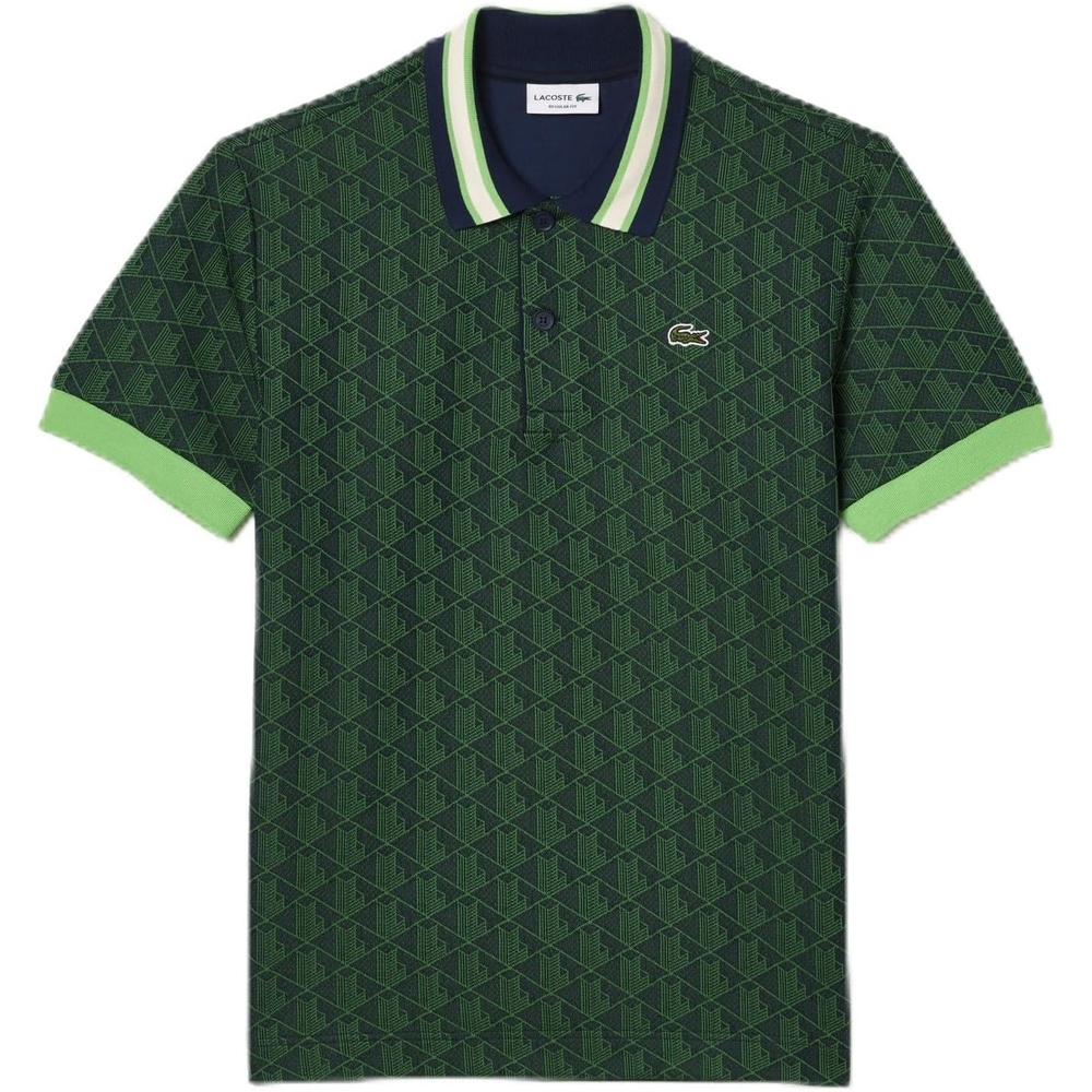 image:imageLacoste Mens Classic Fit Monogram Jacquard Polo ShirtNavy BlueSorrel