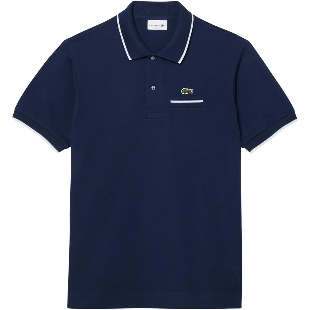 image:imageLacoste Mens Classic Fit Pocket Accent L1212 Polo ShirtNavy BlueFlour
