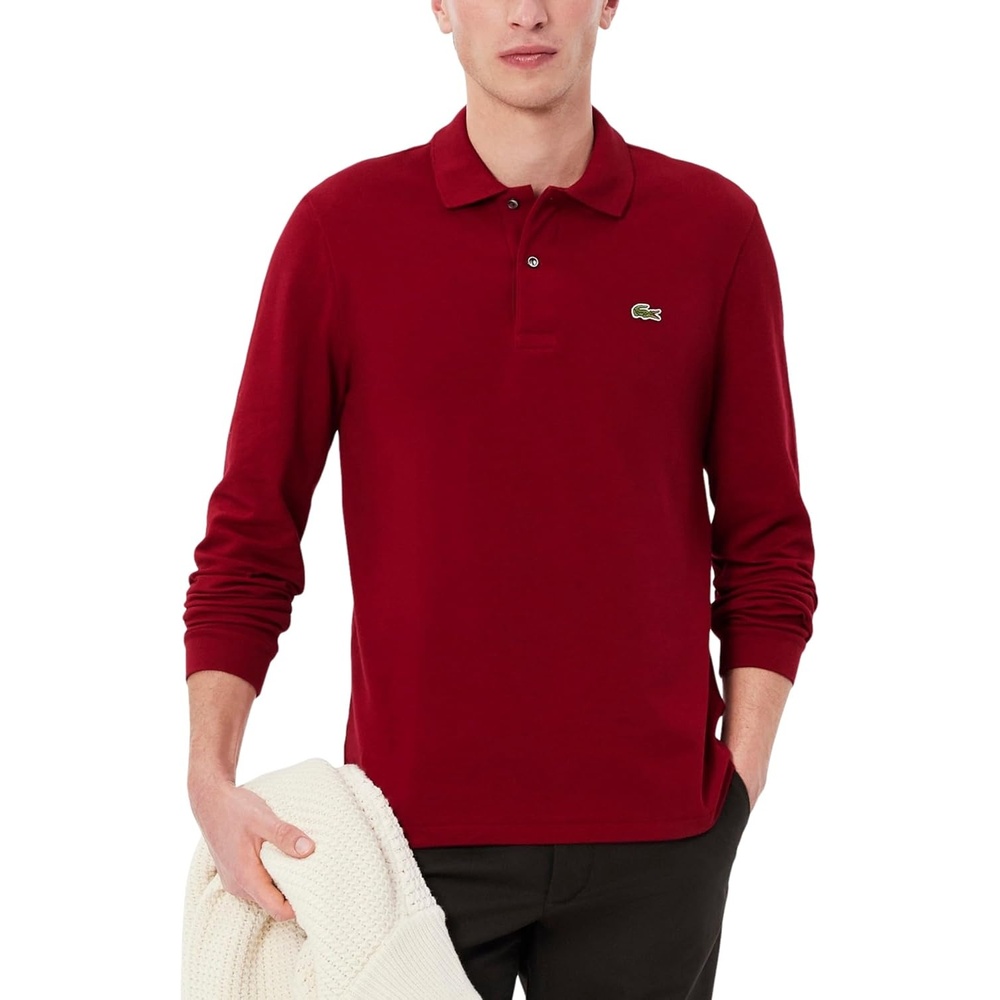 image:imageLacoste Mens Classic Long Sleeve Pique Polo ShirtBordeaux