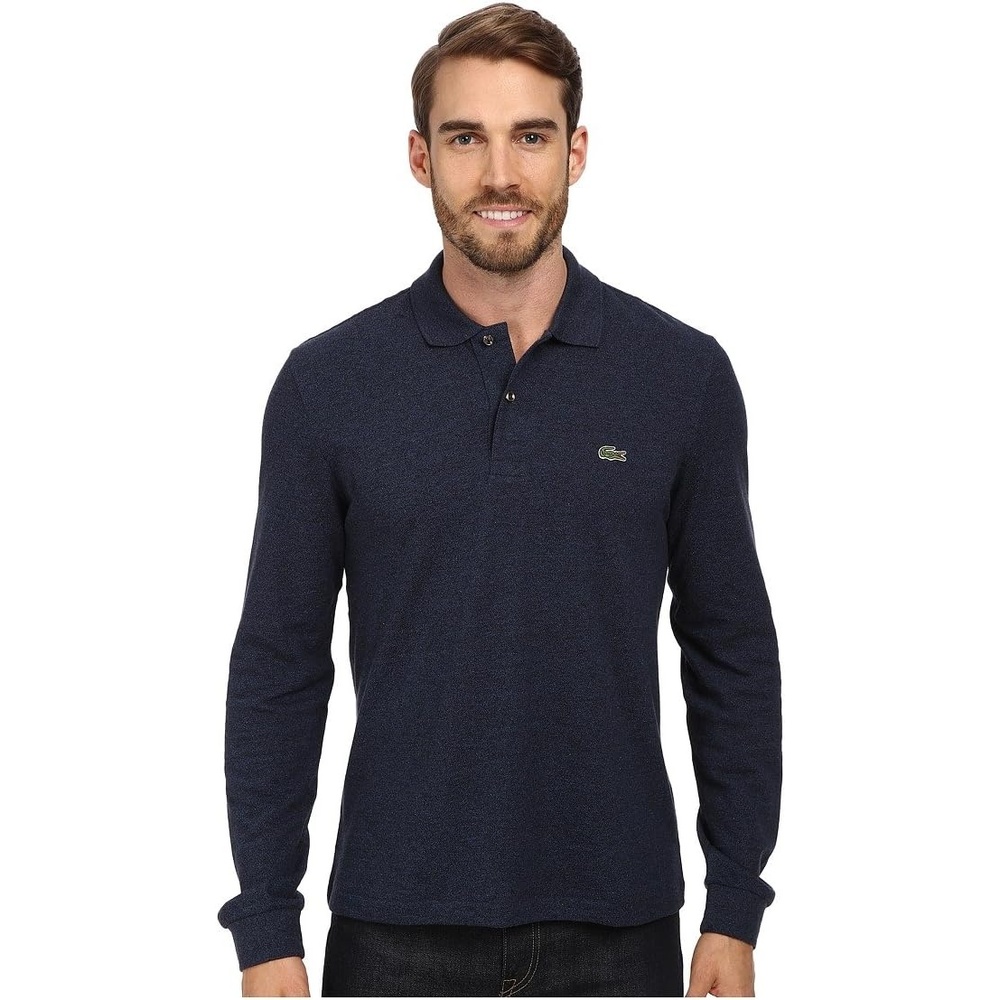 image:imageLacoste Mens Classic Long Sleeve Pique Polo ShirtDark Indigo Blue