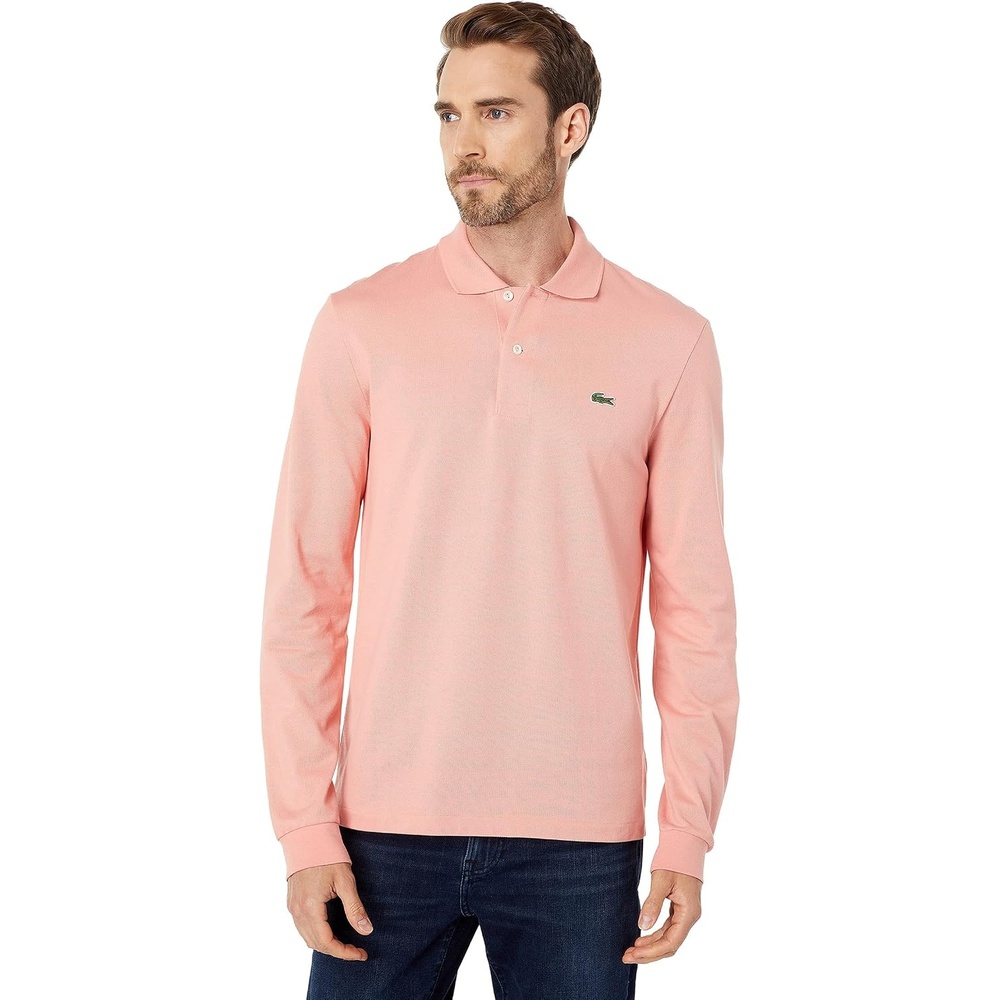 image:imageLacoste Mens Classic Long Sleeve Pique Polo ShirtElf Pink