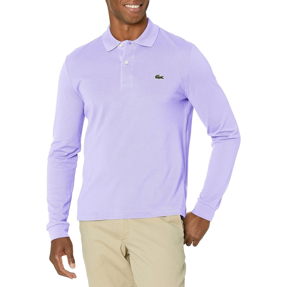 image:imageLacoste Mens Classic Long Sleeve Pique Polo ShirtNeva Purple