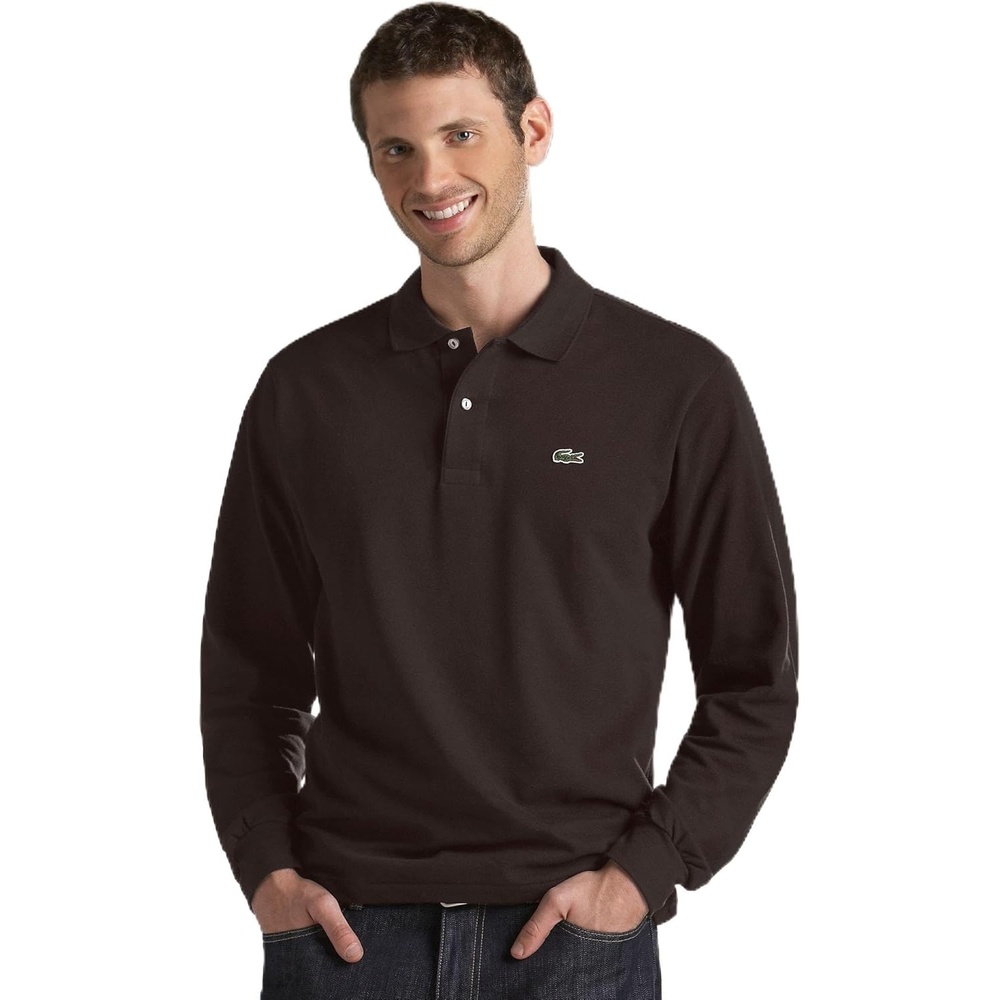 image:imageLacoste Mens Classic Long Sleeve Pique Polo ShirtPort Brown