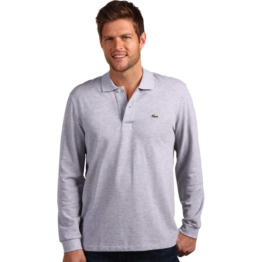 image:imageLacoste Mens Classic Long Sleeve Pique Polo ShirtSilver Grey Chine