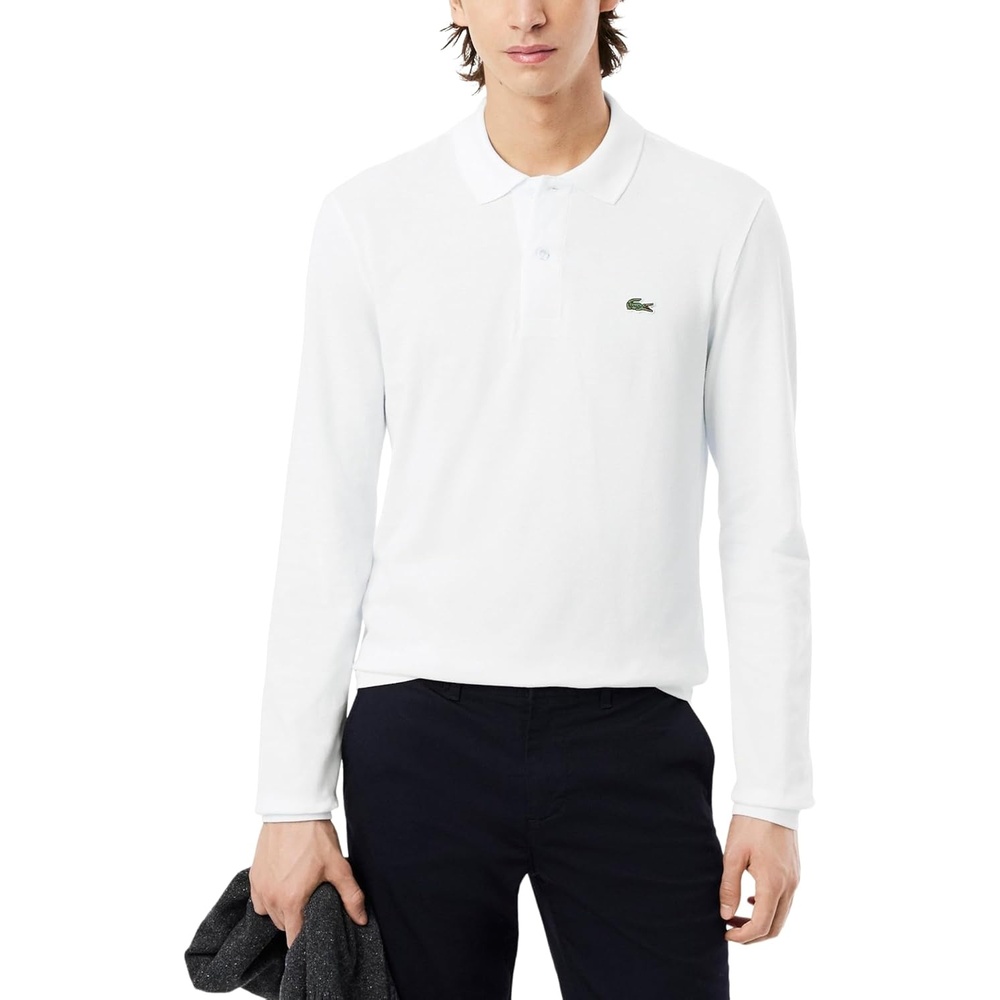 image:imageLacoste Mens Classic Long Sleeve Pique Polo ShirtWhite