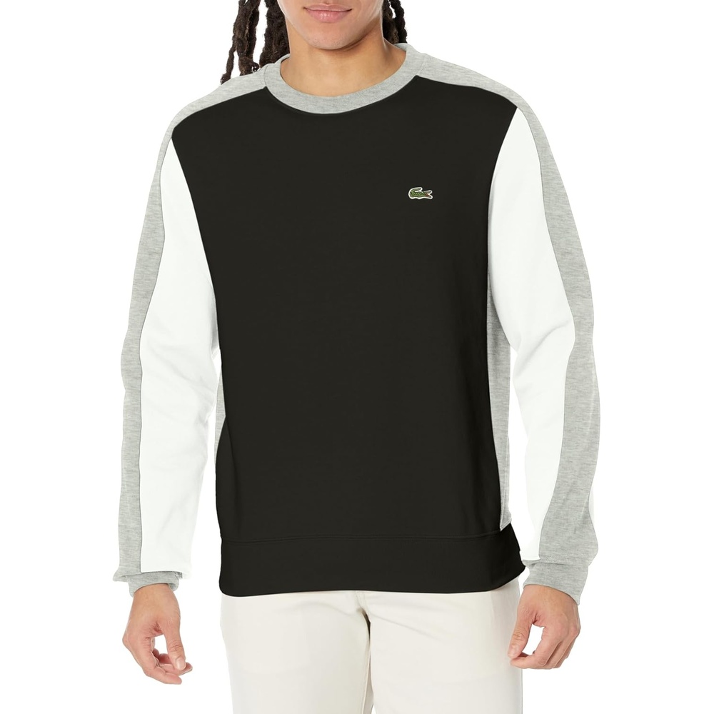 image:imageLacoste Mens ColourBlock Crew Neck SweatshirtBlackSilver ChineWhite