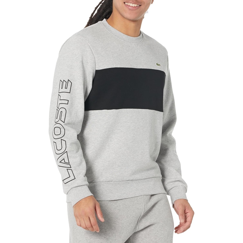 image:imageLacoste Mens ColourBlock Crew Neck SweatshirtSilver ChineBlack