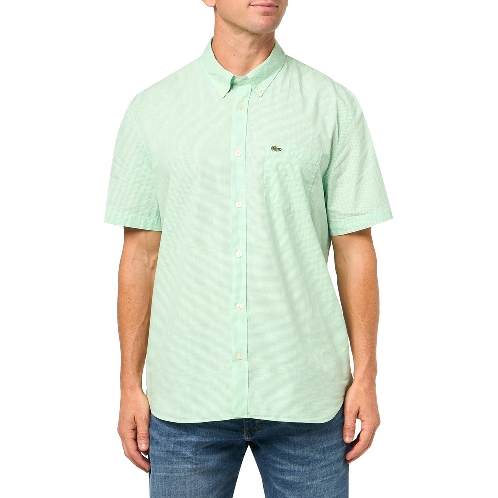image:imageLacoste Mens Core Collection Regular Fit Short Sleeve Checked ShirtWhiteLiamone Gingham