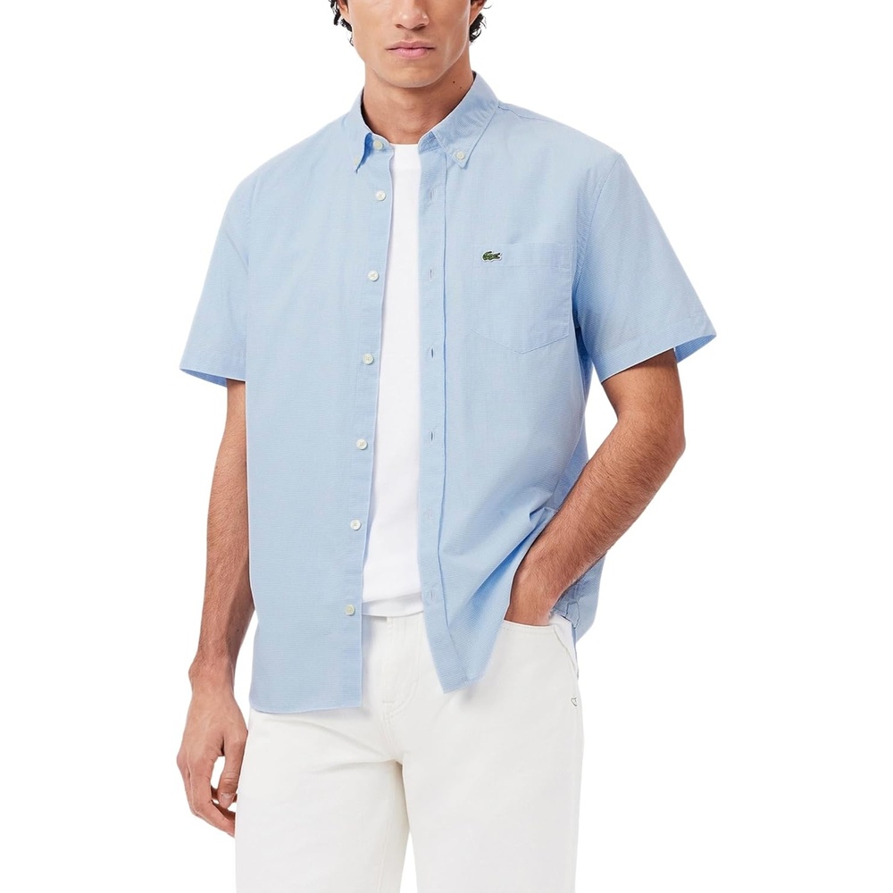 image:imageLacoste Mens Core Collection Regular Fit Short Sleeve Checked ShirtWhiteOverview Gingham